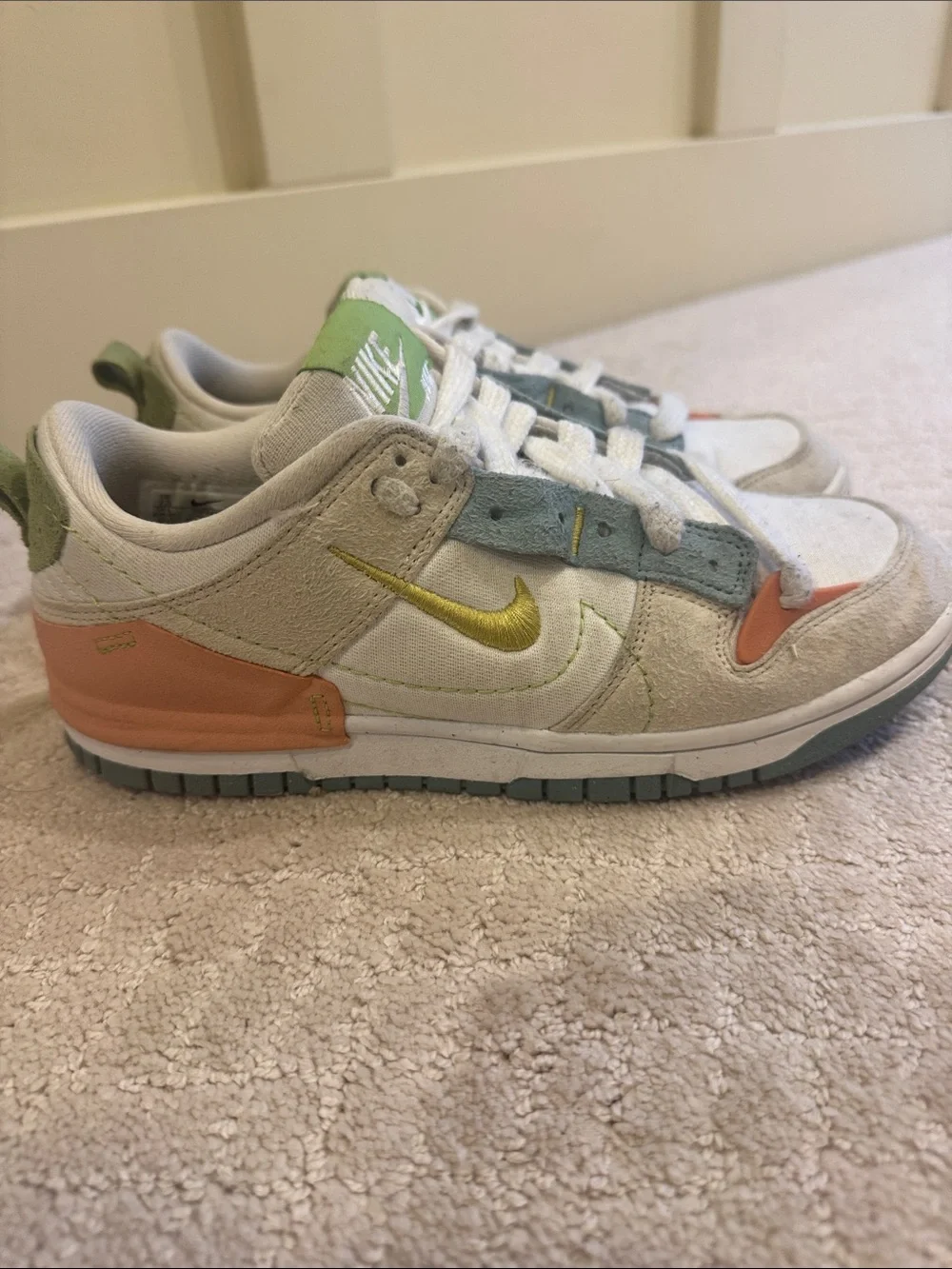 Nike Low-Top Sneakers in‎ White with Green, Blue, and Orange Accents